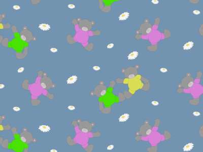 A summer seamless pattern with bears and chamomiles