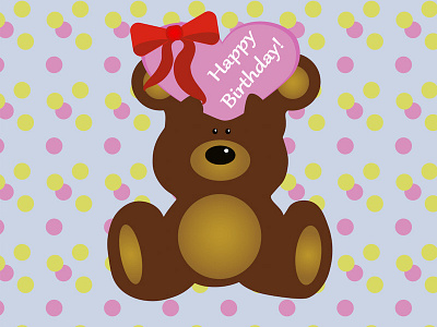 Teddy bear on birthday card with love congratulations birthday card cartoon character design children congratulations graphic design greeting card illustration love teddy bear vector