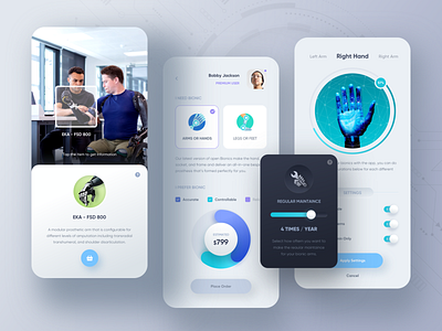 Bionic Limb App app ar artificial cart clean details message mobile price profile science search setting shop technology ui