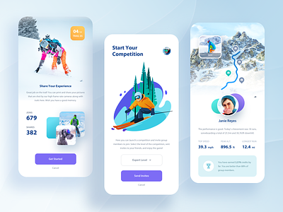 Ski & Snowboard App. app clean gallery illustration profile ski sport ui