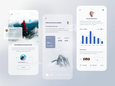 Climber Contest App. adventure app clean data details guide map message mobile profile share sport travel ui ux weather