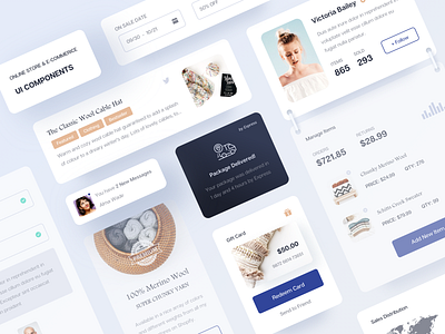 E-commerice UI Components app card clean component details ecommerce gallery kit map message profile search shop shopify shopping style ui ux web widget