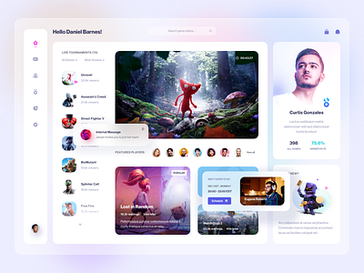 Game Live Streaming Platform clean dashboard details gallery game list live show message news play player profile search shop store stream ui video web