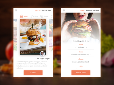 fastfood order app. app cook food menu mobile order product restaurant ui