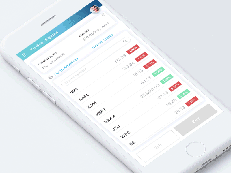 Stock app. - Trading app buy chart dashboard finance mobile news phone price stock symbol trade