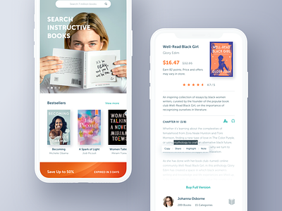 Bookstore App. app book cart clean details ios list mobile price profile search shop ui ux
