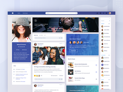 Facebook Concept - Profile app card clean community contact facebook feed list message music news post profile social ui video web website