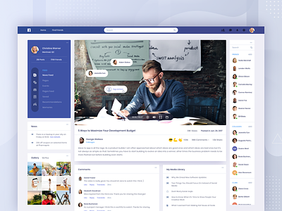 Facebook Concept - Media app clean comment community contact dashboard facebook gallery library media music news player post profile social ui video web website