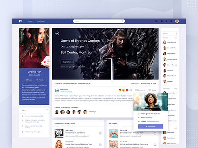 Facebook Concept - Event app clean community contact dashboard event facebook feed list profile search social ui web website