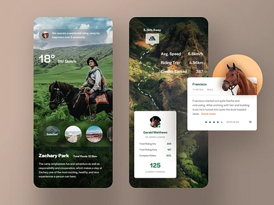 Riding club app. app ar clean description design gallery info card infomation list map message mobile profile ui weather