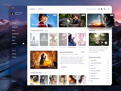 Media store idea - Movies app clean details itunes list media menu movie music player profile store tv ui video web