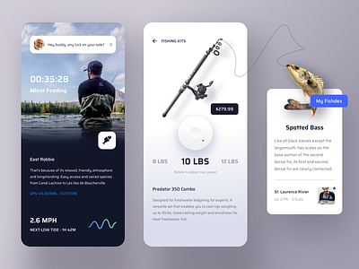Fishing app app chart clean details gallery message product profile share shopping social ui