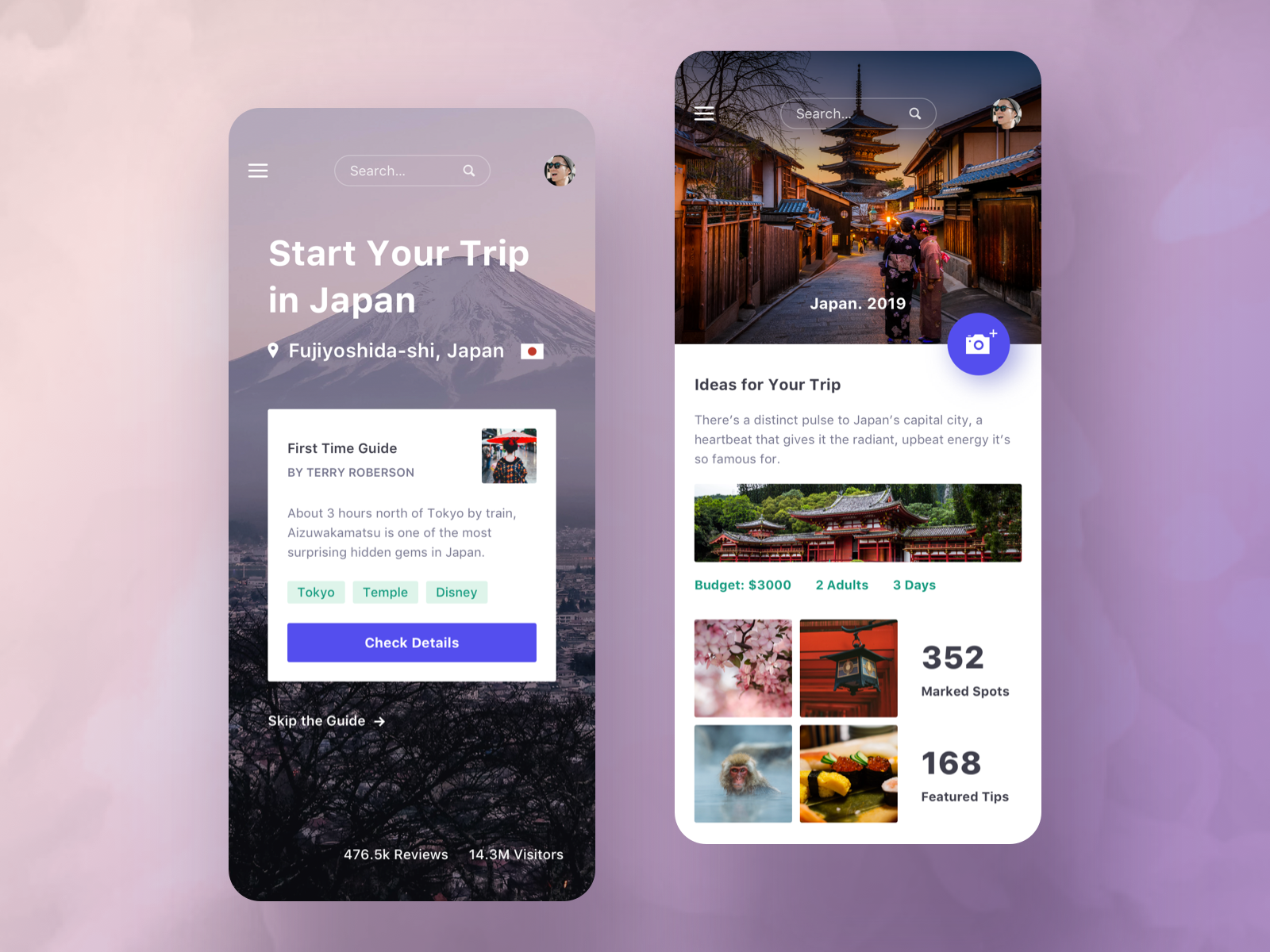 Trip app - Explore countries by Yi Li on Dribbble