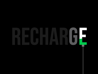 Recharge Poster battery black charge creative illustration minimal poster typography white wordmark wordplay
