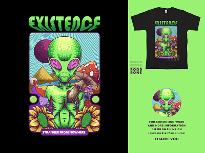Alien's Existence Illustration in Psychedelic Style album cover alien apparel design clothing clothing design design fantasy graphic design illustration merch design pop psychedelic surealism t shirt design trippy