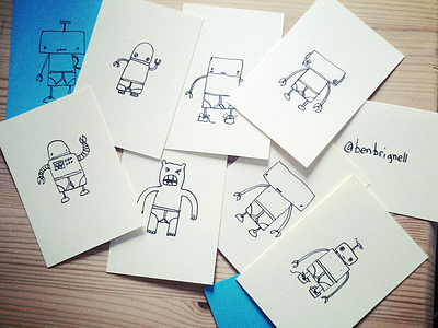 Hand-drawn business cards business business cards cards doodle drawing hand drawn ink line pen robots sketch