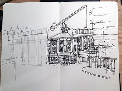 Wip, urban sketch, Clerkenwell, London building illustration line drawing sketch urban work in progress