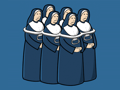 Six Pack of Nuns cartoon comic drawing funny humor humour illustration nuns satire six pack surreal