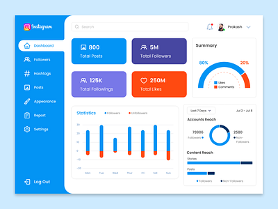 statistics and analytics of an Instagram User