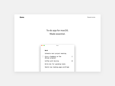 To-do app for macOS. Made essential. app black and white carbon free done essential landing list macos minimal productivity task task manager to do ui