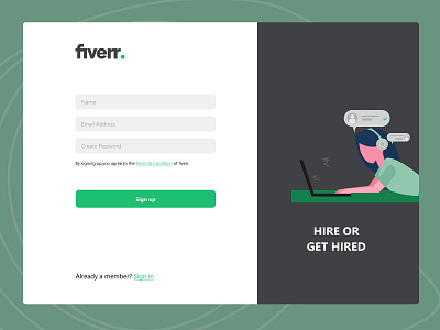 fiverr Login screen concept app design icon illustration typography ui ux vector