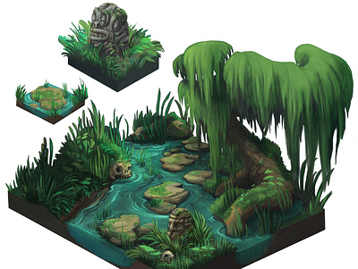 Isometric Swamp environment concept art concept design digital art environment design game art game design graphic art graphic illustration