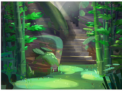 Little ninja Mountain stairs animation design concept art concept design digital art environment design graphic illustration