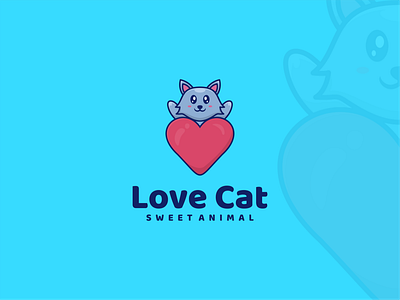 Love Cat Logo animals branding cartoon cat clean cute design graphic design illustration logo love mascot minimal simple valentine vector