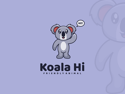 Koala Hi Logo animal australia branding cartoon clean cute design friendly graphic design hi illustration koala logo mascot minimal modern simple vector