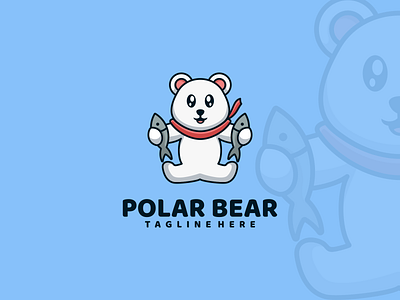 Polar Bear Logo bear branding clean cute design eat fish graphic design illustration logo mascot minimal polar bear scarf ui