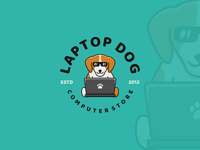 Laptop Dog Logo animal branding cartoon clean cute design dog graphic design grid illustration laptop logo mascot minimal modern pc simple vector
