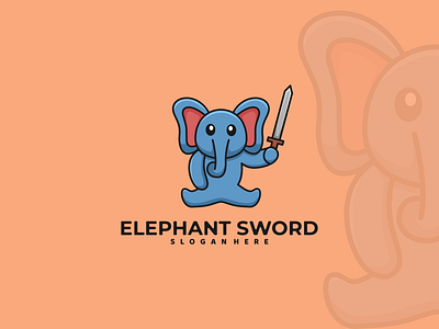 Elephant Sword Logo africa animal branding cartoon clean cute design elephant graphic design illustration inspirations logo mascot soldier spartan sword vector war