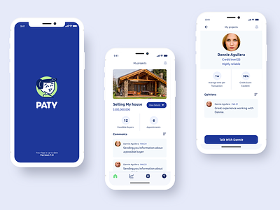 Patty an AI assistant for Real State app design buisness clean ia illustration interaction ios logo minimalistic profile real state sales splash ui ux