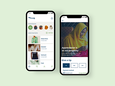 Thread: raising awareness app app design apparel awareness cleandesign fast fashion garments habbits interaction mobile ui modern prototype uiux