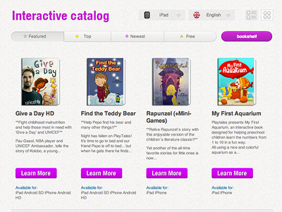 Interactive Catalog PlayTales Website books bookshop button catalog interactive tabs ui web website