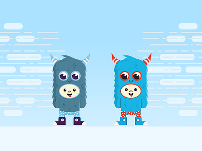 Monster costumes alt. colors blue children clean creature happy illustration monster vector artwork