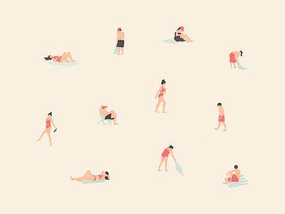 Sunbathers beach illustration ocean pattern people summer sun swimsuit