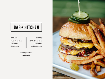 Bar + Kitchen branding food photography identity menu photography typography web design
