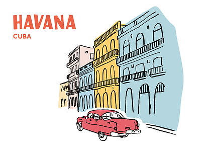 Havana architecture color cuba havana illustration poster travel typography