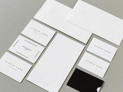 Studio Luxe branding business card emboss envelope foil identity logo notecard packaging print stationery typography