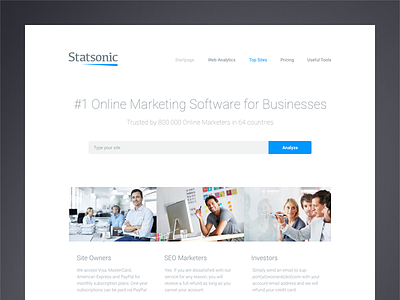 Statsonic clean landing layout logo minimalism simple site statistics web
