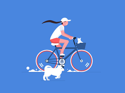 Girl Bike Cat Dog