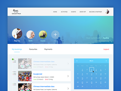 Child's pass - booking page blue booking calendar childs pass event kids landing page profile