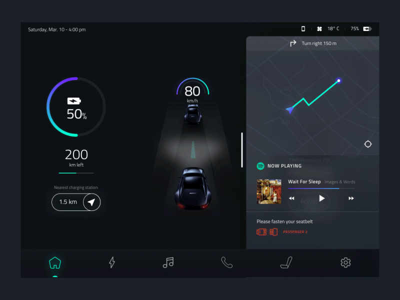 Self-driving Car UI - Interaction 01 app car ios ixd mobile mockup productdesign ui userinterface ux visualdesign