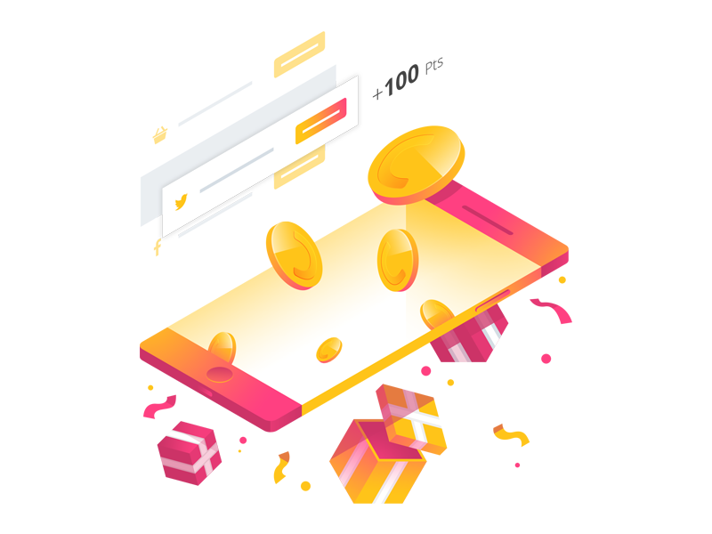 Smile.io Points Illustration gradient isometric ui confetti gift phone coin