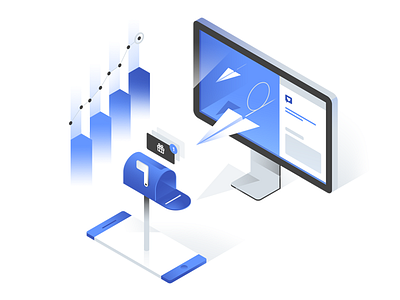 Smile.io Referrals Illustration airplane computer gradient graph imac isometric mailbox phone