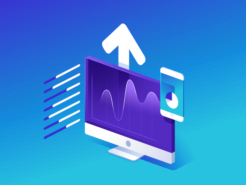 Mixpanel 2017 Benchmarks Report - Style Exploration analytics computer data evolution gif gradient isometric phone