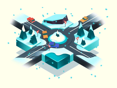The New York Times - What if... car futuristic gradient ice illustration isometric nyt road selfdriving snow traffic winter