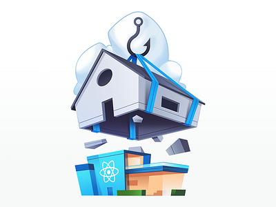 Simplify React Apps with React Hooks cloud code course gradient hook house illustration new react