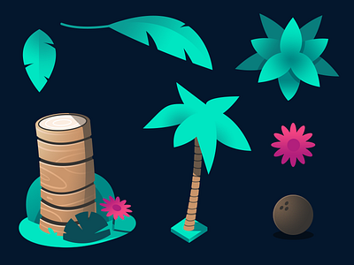 Dodo Peak | Palm Tree coconut concept cross section flower gradient illustration isometric leaf palm plant tree